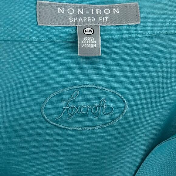 FOXCROFT FLAWED No Sleeve Buttons Teal Blue Non-Iron Shaped Fit Cotton Sze 14W - Picture 3 of 4
